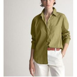 QUINCE 100% Organic Cotton Poplin Long Sleeve Bay Leaf Button Down